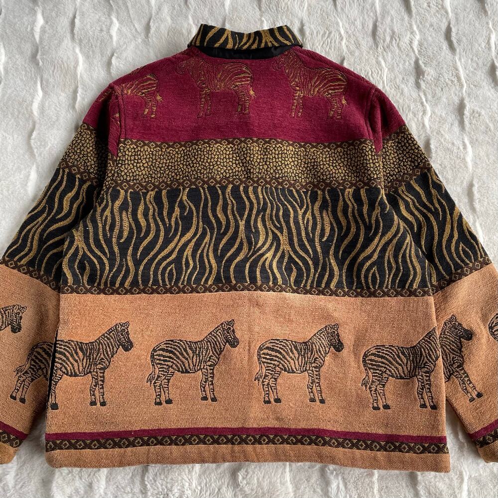 🔥Vintage 90s Sag Harbor Safari Zebra Cheetah Artsy Tapestry Button Jacket Sz 16 - Picture 4 of 12